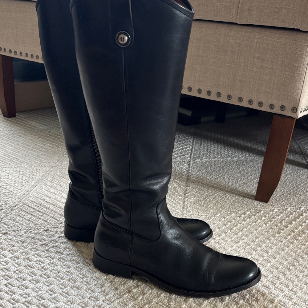 Frye Black Leather Tall Riding Boots